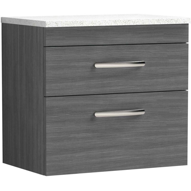 Athena Wall Hung 2-Drawer Vanity Unit with Sparkling White Worktop 600mm Wide - Brown Grey Avola - Nuie