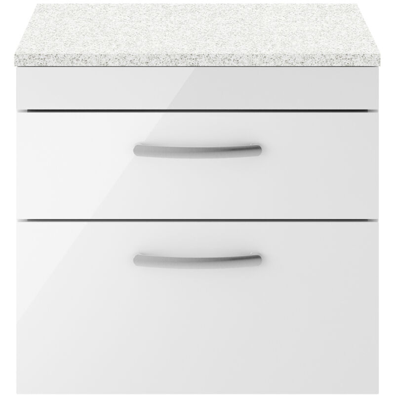 Athena Wall Hung 2-Drawer Vanity Unit with Sparkling White Worktop 600mm Wide - Gloss White - Nuie