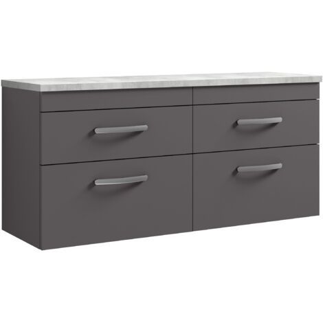 Nuie Athena Wall Hung 4-Drawer Vanity Unit with Bellato Grey Worktop 1200mm Wide - Gloss Grey