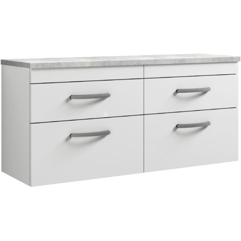 Nuie Athena Wall Hung 4-Drawer Vanity Unit with Bellato Grey Worktop 1200mm Wide - Gloss White