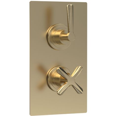 Nuie Aztec Brushed Brass Twin Concealed Thermostatic Shower Valve - CLL8210