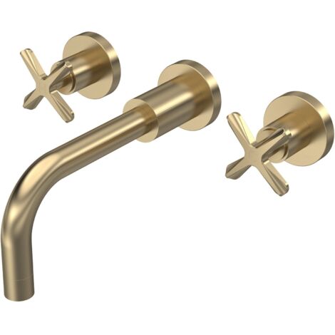 Nuie Aztec Brushed Brass Wall Mounted 3 Tap Hole Basin Mixer - CLX817
