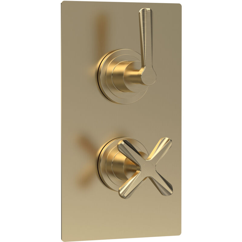 Aztec Thermostatic Concealed Shower Valve Dual Handle - Brushed Brass - Nuie