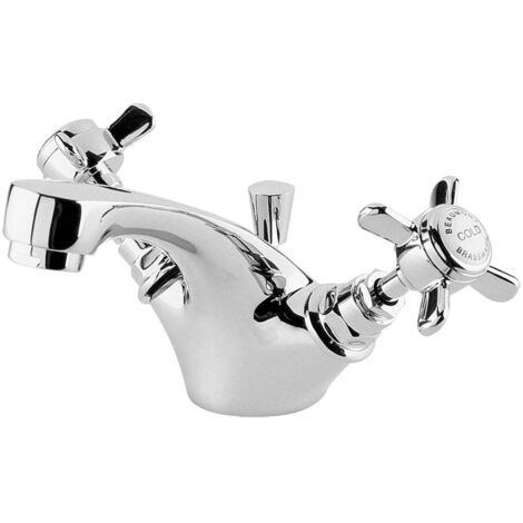 Nuie Beaumont Mono Basin Mixer Tap Dual Handle with Pop Up Waste - Chrome