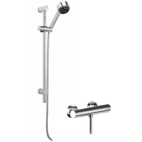 Nuie Binsey Round Thermostatic Bar Shower Valve with Multi Function Slider Rail Kit - Chrome