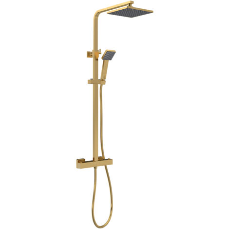 Nuie Brushed Brass Thermostatic Shower Bar Valve and Rigid Riser Shower Kit with Square Head- JTY886