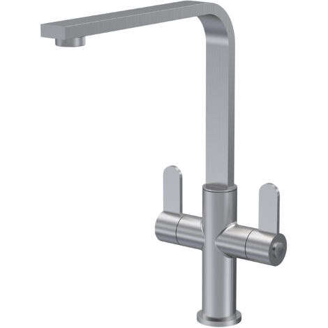 Nuie Churni Mono Kitchen Sink Mixer Tap Dual Lever Handle - Brushed Nickel
