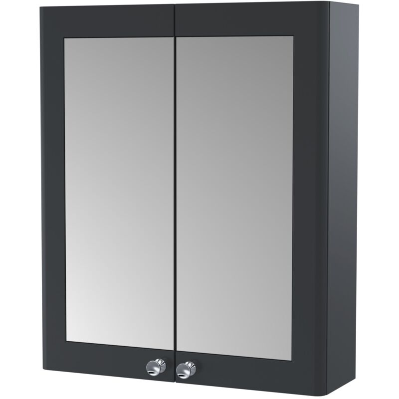 Nuie - Classique 2-Door Mirrored Bathroom Cabinet 600mm Wide - Satin Anthracite