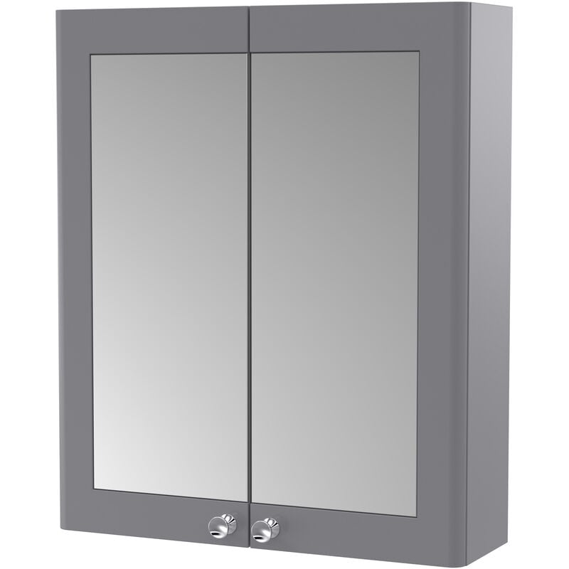 Classique 2-Door Mirrored Bathroom Cabinet 600mm Wide - Satin Grey - Nuie