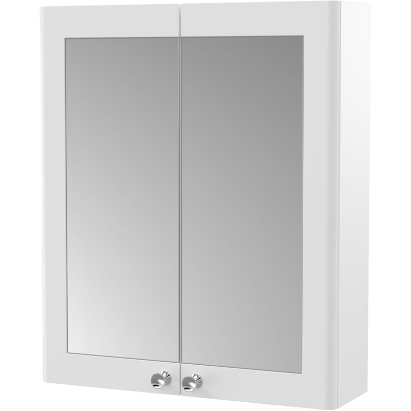 Classique 2-Door Mirrored Bathroom Cabinet 600mm Wide - Satin White - Nuie