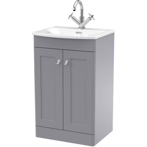 Nuie Classique Satin Grey 500mm 2 Door Vanity Unit and 30mm Profile Curved Basin - CLC223J