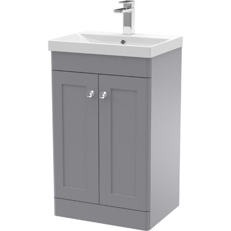 Nuie Classique Satin Grey 500mm 2 Door Vanity Unit and 50mm Profile Basin - CLC223E