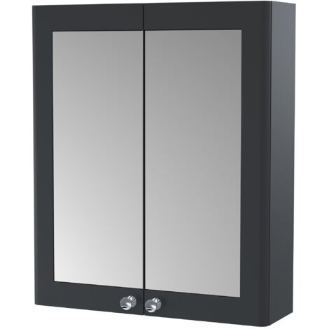 Nuie Classique Satin Soft Black 600mm 2 Door Mirrored Cabinet - CLA1417