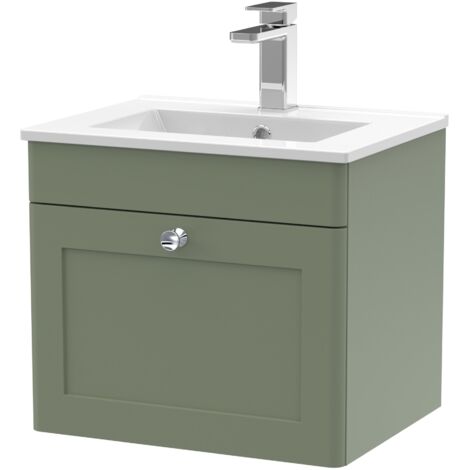Nuie Classique Wall Hung 1-Drawer Vanity Unit with Basin-2 500mm Wide - Satin Green