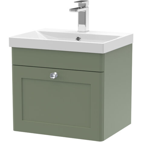 Nuie Classique Wall Hung 1-Drawer Vanity Unit with Basin-3 500mm Wide - Satin Green