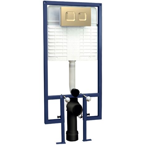 Nuie Concealed Cistern with Wall Frame and Brushed Brass Square Dual Flush Push Buttons - XTY809S