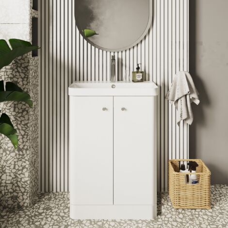 Nuie Core Floor Standing 2-Door Vanity Unit with Thin Edge Basin 500mm Wide - Gloss White