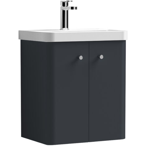 Nuie Core Wall Hung 2-Door Vanity Unit with Thin Edge Basin 500mm Wide - Satin Anthracite