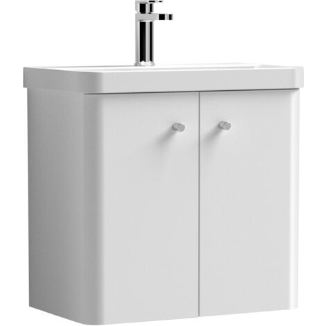 Nuie Core Wall Hung 2-Door Vanity Unit with Thin Edge Basin 600mm Wide - Gloss White