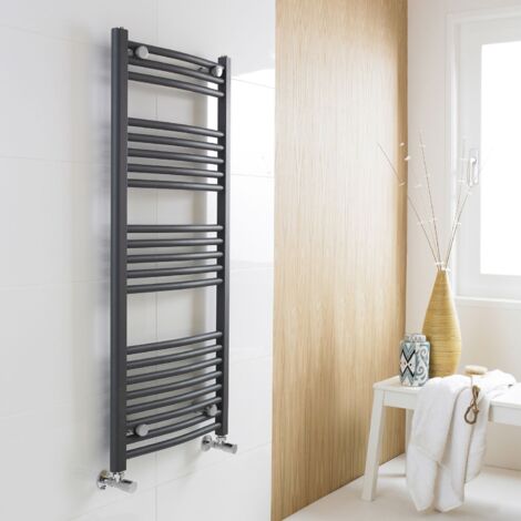 Nuie Curved Heated Towel Rail 1150mm H x 500mm W - Anthracite