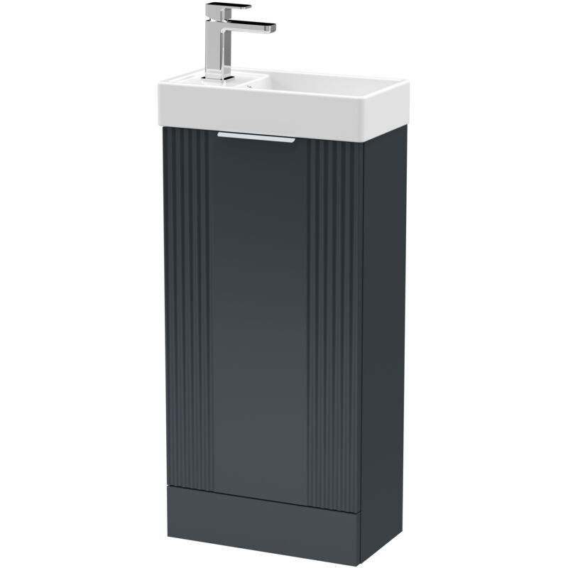 Deco Compact Floor Standing 1-Door Vanity Unit with Basin 400mm Wide - Satin Anthracite - Nuie