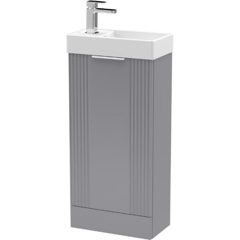 Nuie Deco Compact Satin Grey 400mm Floor Standing Single Door Vanity Unit with Basin - FLT220