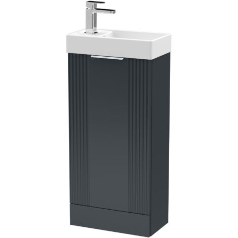 Nuie Deco Compact Satin Soft Black 400mm Floor Standing Single Door Vanity Unit with Basin - FLT1420