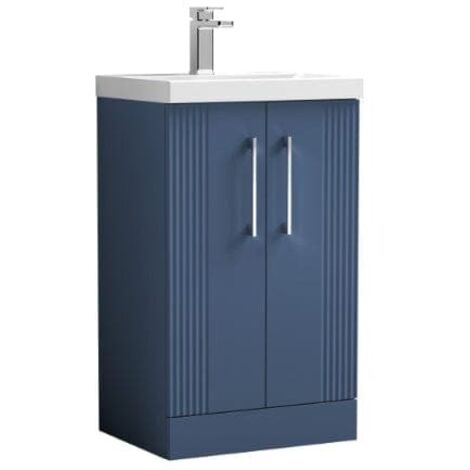 Nuie Deco Satin Blue 500mm 2 Door Vanity Unit and Thin Edge Ceramic Basin - DPF323D