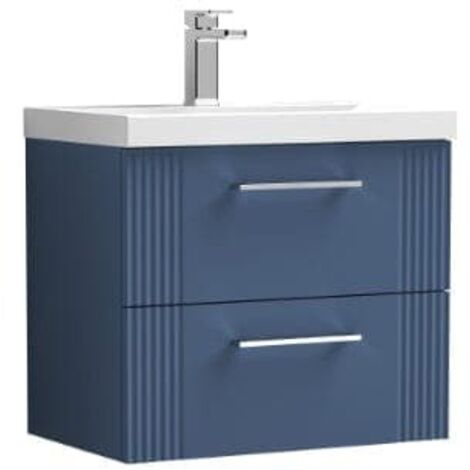 Nuie Deco Satin Blue 600mm Wall Hung 2 Drawer Vanity Unit and Thin Edge Ceramic Basin - DPF393D