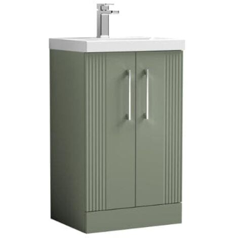 Nuie Deco Satin Green 500mm 2 Door Vanity Unit and Mid Edge Ceramic Basin - DPF823A