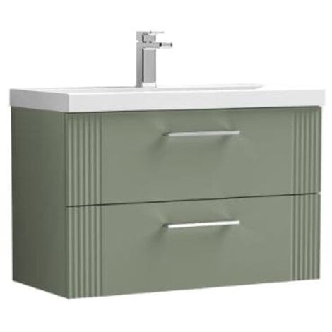 Nuie Deco Satin Green 800mm Wall Hung 2 Drawer Vanity Unit and Mid Edge Ceramic Basin - DPF895A