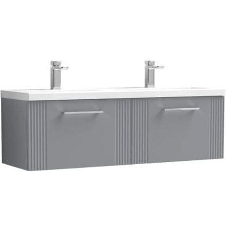 Nuie Deco Satin Grey 1200mm Wall Hung 2 Drawer Vanity Unit and Double Ceramic Basins - DPF294F