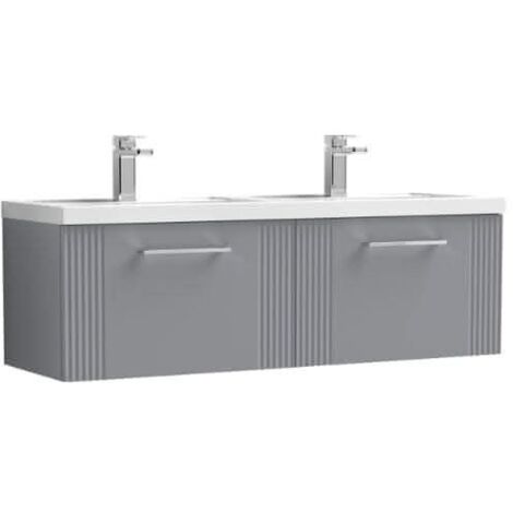 Nuie Deco Satin Grey 1200mm Wall Hung 2 Drawer Vanity Unit and Double Polymarble Basins - DPF294C