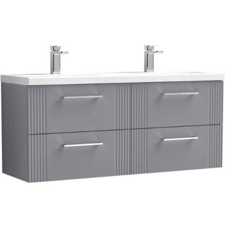Nuie Deco Satin Grey 1200mm Wall Hung 4 Drawer Vanity Unit and Double Ceramic Basins - DPF293F