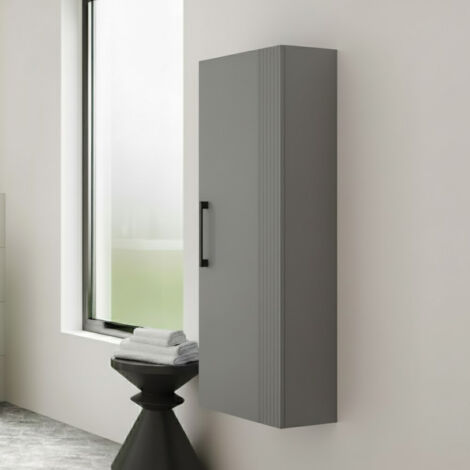 Nuie Deco Satin Grey 400mm Single Door Tall Wall Hung Storage Unit - FLT262
