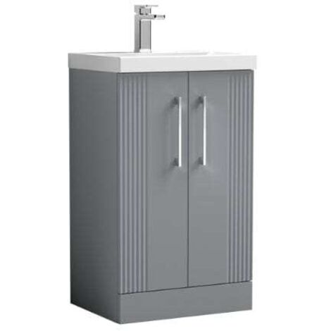 Nuie Deco Satin Grey 500mm 2 Door Vanity Unit and Thin Edge Ceramic Basin - DPF223D