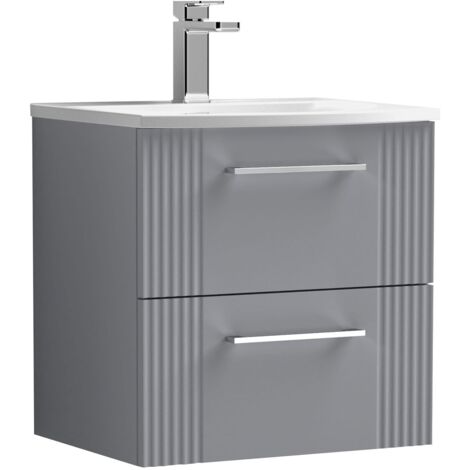 Nuie Deco Satin Grey 500mm Wall Hung 2 Drawer Vanity Unit and Curved Ceramic Basin - DPF292G