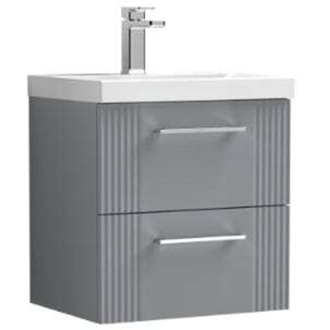 Nuie Deco Satin Grey 500mm Wall Hung 2 Drawer Vanity Unit and Thin Edge Ceramic Basin - DPF292D