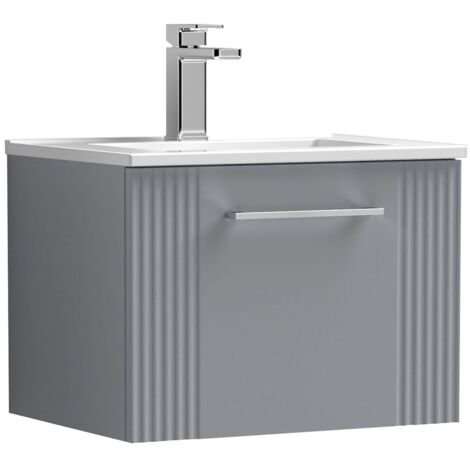 Nuie Deco Satin Grey 500mm Wall Hung Single Drawer Vanity Unit and Curved Ceramic Basin - DPF291G