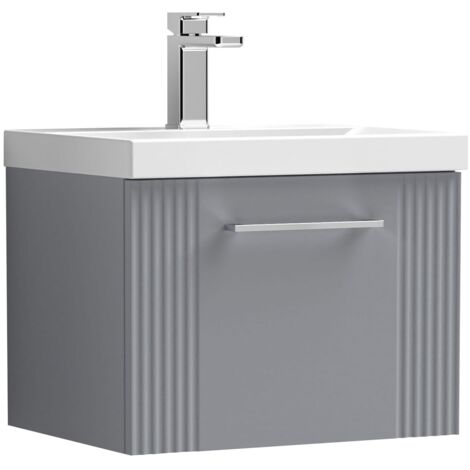 Nuie Deco Satin Grey 500mm Wall Hung Single Drawer Vanity Unit and Thin Edge Ceramic Basin - DPF291D