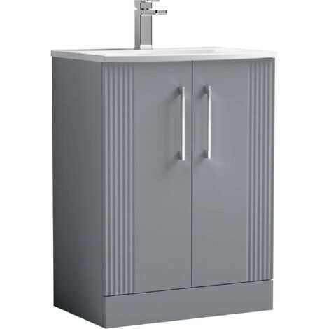Nuie Deco Satin Grey 600mm 2 Door Vanity Unit and Curved Ceramic Basin - DPF225G