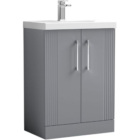 Nuie Deco Satin Grey 600mm 2 Door Vanity Unit and Thin Edge Ceramic Basin - DPF225D
