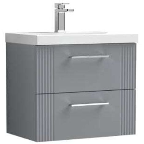Nuie Deco Satin Grey 600mm Wall Hung 2 Drawer Vanity Unit and Thin Edge Ceramic Basin - DPF293D