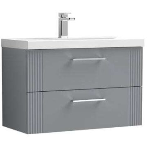 Nuie Deco Satin Grey 800mm Wall Hung 2 Drawer Vanity Unit and Mid Edge Ceramic Basin - DPF295A