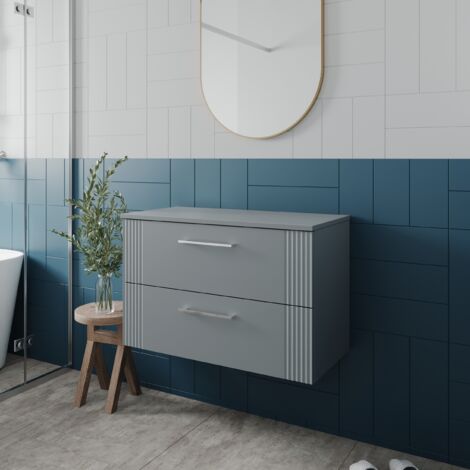 Nuie Deco Satin Grey 800mm Wall Hung 2 Drawer Vanity Unit with Worktop - DPF295W