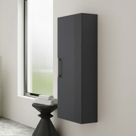 Nuie Deco Satin Soft Black 400mm Single Door Tall Wall Hung Storage Unit - FLT1462