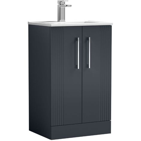 Nuie Deco Satin Soft Black 500mm 2 Door Vanity Unit and Minimalist Ceramic Basin - DPF1423B