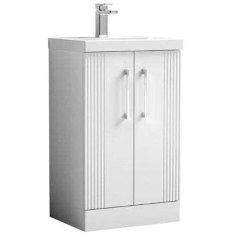 Nuie Deco Satin White 500mm 2 Door Vanity Unit and Thin Edge Ceramic Basin - DPF123D