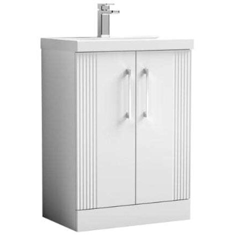 Nuie Deco Satin White 600mm 2 Door Vanity Unit and Thin Edge Ceramic Basin - DPF125D