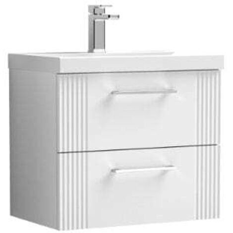 Nuie Deco Satin White 600mm Wall Hung 2 Drawer Vanity Unit and Thin Edge Ceramic Basin - DPF193D